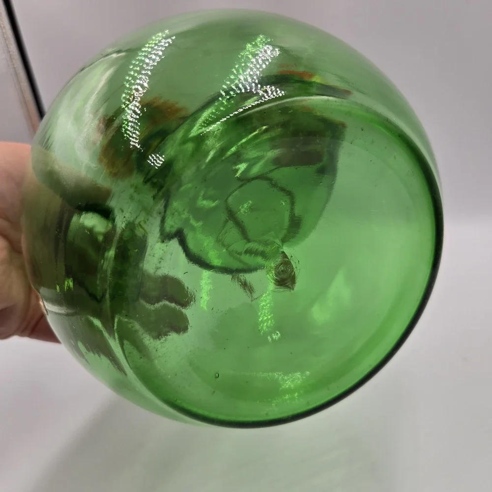 Vintage‎ Hand Blown Green Glass Italian Wine Decanter With Ice Chamber & Stopper